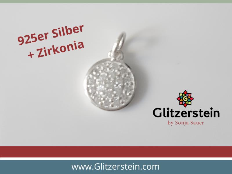 Anhänger rund mit Zirkonia 925 Silber - DIY Schmuck Onlineshop