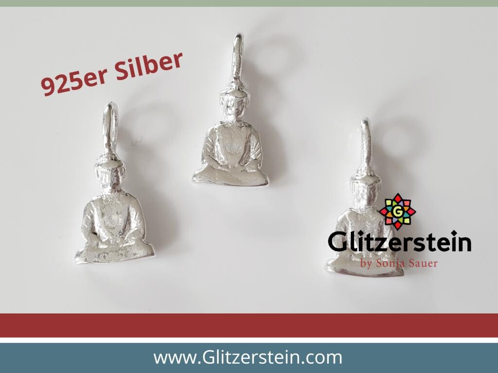 Buddha Anhänger Sterling Silber 925 – Sitzend In Lotusblüte – Vajra-Symbol – Bijou